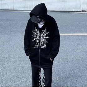 Resim Favorim50ton Gothic Spider Web Heart Hoodie Jacket 