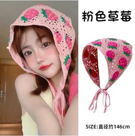Resim synshop Çilekli Pembe Örgü Üçgen Bandana Saç Bandı Kadın Genç Kız Çocuk Yazlık Bohem Vintage Kore Tarzı Ayçiçek 