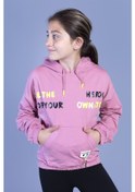 Resim Toontoy Kız Çocuk Kapüşolu Kanguru Cepli Baskılı Sweatshirt Gülkurusu 