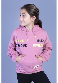 Resim Toontoy Kız Çocuk Kapüşolu Kanguru Cepli Baskılı Sweatshirt Gülkurusu 