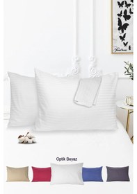 Resim Vionel Home Pamuklu Çizgili Saten Yastık Kılıfı Beyaz 2'li 50 x 70 