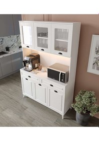 Resim Guneystore Luna Kahve Köşesi - Mdf - 140 Cm - Ayaklı -beyaz Mutfak Dolabı - Led Aydınlatmalı Beyaz 