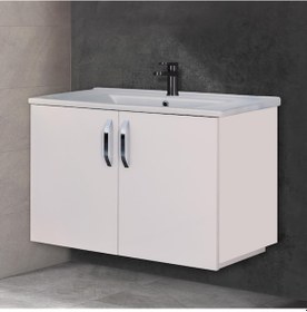 Resim Asmira Lavabolu Alt Dolap - 82 cm - MdfLam Parlak Beyaz 