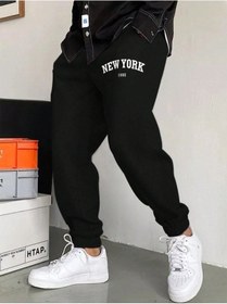 Resim New York 199x Eşofman Altı Jogger - Siyah Baskılı Lastik Paça Yüksek Bel Siyah 