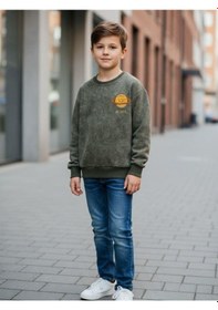 Resim Zekids Erkek Çocuk Pamuklu Gezegen Baskılı Batik Sweatshirt-16332 YESIL 