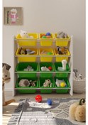 Resim 12 Sepetli Çok Amaçlı Oyuncak Dolabı Montessori Dolap Sarı-yeşil Sarı - Yeşil 
