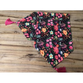 Resim Keten Efektli Çiçek Bahçesi Desenli Runner Çok Renkli 