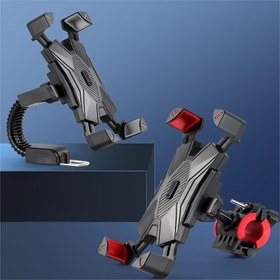 Resim 1 adet Bisiklet Telefon Tutucu Metal Motosiklet Gidon Telefon Tutucu Scooter Telefon Kelepçesi 10.16-17.78 cm Akıllı Telefonlar için 360° Döndürme 