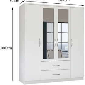 Resim Metalia Gm0035 Esil 4 Kapılı 2 Çekmeceli Aynalı Gardrop Dolap Beyaz 