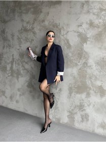 Resim Moda İkra Kadın Lacivert Blazer Ceket Astarlı Çizgili Kol İçi Katlamalı 