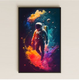 Resim Renkli Nebula İçinde Süzülen Astronot Pleksi Tablo - Kozmik Sanat Dekoru 