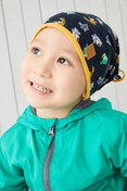 Resim Babygiz Pamuklu, Çift Katlı, Yumuşak, Penye, Lacivert-sarı Figürlü Erkek Çocuk Bebek Bere El Yapımı Yerli 