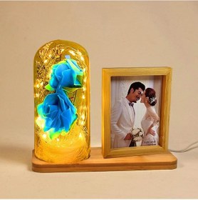 Resim Kişiye Özel Led'li Ahşap Güllü Cam Fanus Çerçeve 