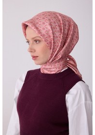 Resim Etnik Desen Saf İpek Twill Eşarp 4308 Pembe 