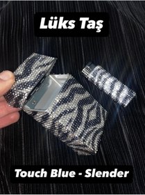 Resim Lüks Taş Taşli Sigara Kutusu Ve Çakmak (slender -touch Blue ] 