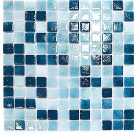 Resim MozaiKristaL Mutfak Tezgah Arası, Havuz, Banyo, Sauna, Spa, ve Yaşam Alanlarının Tüm Yüzeyleri İçin. 25X25MM P. Turkuaz Karışım 31.5X31.5CM. Fileli Cam Mozaik. ( 1 M2 Fiyatıdır ) 