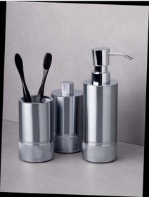 Resim DİZAYNAKS Krom Mat krom Sıvı Sabunluk Diş Fırçalık Pamukluk Seti 
