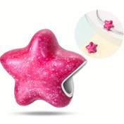 Resim 1 adet Gümüş Kaplama Pembe Yıldız Boncuklar, Orijinal Bileklik Kolye Anahtarlık DIY Süsler Zincir Charms Yapımı Kadın Hediyesi Sevgililer Günü İçin 