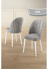 Resim Canisa Mara Serisi 4 Adet 1. Sınıf Babyface Kumaş Beyaz Metal Ayak Gri Mutfak Sandalyesi Sandalye Gri Ayak Beyaz 