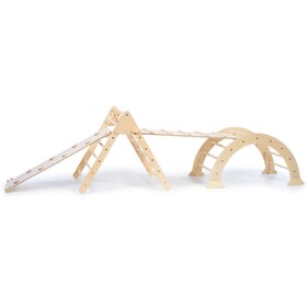 Resim Foldable Mountain Triangle & Rainbow Arch Climbing Set in Natural Finish - Both Ramps 