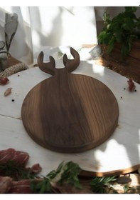 Resim Ceviz Ağacı El Yapımı Sunumluk Doğrama Kesme Tahtası Geyik Model 