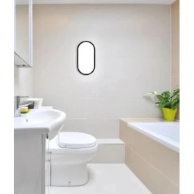 Resim 15W (120W) Oval Siyah Led Nem Su Geçirmez Banyo Bahçe Balkon Modern Tavan Duvar Lambası Beyaz Işık IP65 Dış Mekan Kullanıma Uygun 