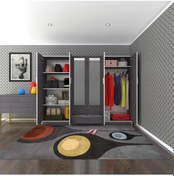 Resim Kenzlife gardırop 6 kapılı çekmeceli begonvil240 gri aynalı kapak 