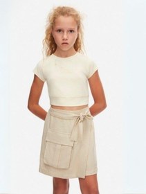 Resim Nk Kids Kız Çocuk Pamuklu Crop Tshirt-15554 Bej 