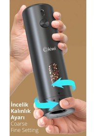 Resim Kiwi Kspg-4851 Şarjlı Tuz Karabiber Değirmeni Otomatik Baharat Öğütücü Siyah 