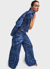 Resim Kadın Mavi Renk Parlak Taş Detaylı Crop Fit Denim Ceket - Mavi / M 