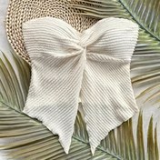 Resim Kadın Seksi Straplez Tüp Üst - Beyaz Ribbed Bandeau Bow Detaylı, Yaz Plaj Giyim, Makine Yıkamalı Polyester, Plaj Kapak Üstü|Ribbed Texture Top|Polyester Kumaş 