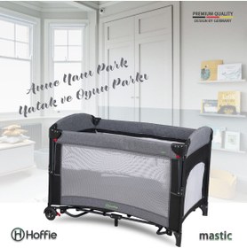 Resim Mastic Anne Yanı Park Yatak Sallanır Oyun Parkı Cibinlikli Yatak Hediyeli 70x110 Cm - Gri 