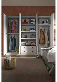 Resim Bohem 6 Kapak 2 Çekmece Mdf Kapak Gardırop Beyaz 