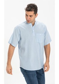 Resim Kısa Kol Şile Bezi Hakim Yaka Erkek Tshirt Buz Mavi 3027 