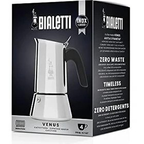 Resim Karokstore - Venus: 4 Cups Ocak Üstü Espresso Pişirici - 170ML - Gümüş Renk - Paslanmaz Çelik Gövde - Patentli Güvenlik Valfi - Tüm Ocak Türleri Için Uygundur (Indüksiyon Dahil) 