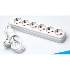 Resim Alkan 02 6002 6'lı Topraklı Grup Priz 2 Metre Beyaz 