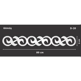 Resim D-20 Gümüş 80 x 9 cm Sibu Aynalı Pleksi Mobilya Dolap Süsü 