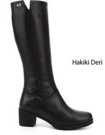 Resim GÖNDERİ(R) Kadın / Kız Siyah Fermuarlı Kalın Topuklu Hakiki Deri Çizme 