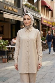 Resim adamila Kadın Dubai Kumaş Tesettür Tunik Düğmeli Klasik Kesim Rahat Kalıp Günlük Ofis Basic Kadın Tunik 