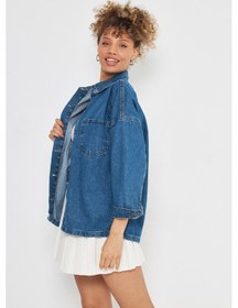 Resim Kutaf Mavi Oversize Denim Gömlek Mavi 