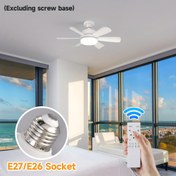 Resim 1 Adet E27/E26 Evrensel Vidalı Lamba Başlığı Küçük Fan Avize, 6 Kanatlı, 4 Hız Ayarlı Rüzgar Hızı, Üç Renkli Dimmer, Geleneksel E27 Ampulün Yerine Geçer, Çok Sessiz, Mutfak, Restoran, Küçük Yatak Odası ve Garaj İçin Uygun 