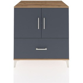 Resim Kronos Şifonyer 2 Raflı Tek Çekmeceli 2 Kapaklı 88x59x96 Çam-antrasit Atlas Çam 