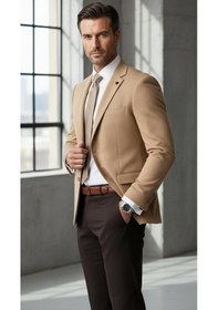 Resim Plus Scorpion Slim Fit Pike Dokuma Erkek Blazer Ceket Modern Şık Günlük Kombin Bej 