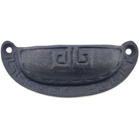 Resim Antika Tarz Dekoratif Pirinç Çizgili Tas Mobilya Kulbu - 37x90 Mm, Oksit Altın - Siyah 