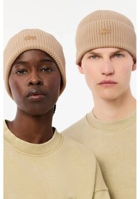 Resim Lacoste Nakış Logolu Yün Unisex Bere Bej Bej 