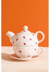 Resim Rivaistanbul Kırmızı Çiçekli Amore 4 Parça Demlik & Fincan Seti Beyaz 