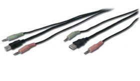 Resim AK 82201 KVM Switch için Ses + USB Kablo Seti, 2 x 3,5 mm Erkek; USB A Erkek <-> 2 x 3,5 mm Erkek; USB B Erkek, siyah renk, 1,80 metre 