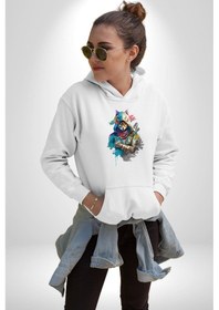 Resim Kedi Assassin's Creed Kadın Erkek Beyaz Kapüşonlu Sweatshirt Hoodie Beyaz 