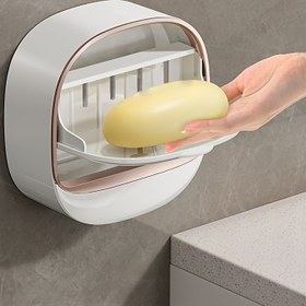 Resim 1 adet Hafif Lüks Deliksiz Duvara Monte Edilebilir Kapaklı Sabun Kutusu - Çift Katmanlı Plastik Banyo ve Mutfak Depolama Rafı, Yüksek Kaliteli Drenaj Sabun Kutusu, Ev Banyo Sabun Depolama Rafı, Banyo Sabun Depolama Rafı, Banyo Aksesuarları, Kişisel Malzemeler Depolama Kutusu, Noel Hediyesi İçin İdeal Seçim 
