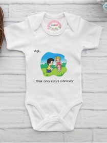 Resim Elis Bebe Aşk Titrek Ama Kararlı Adımlardır Baskılı Zıbın Bebek Çıtçıtlı Badi 